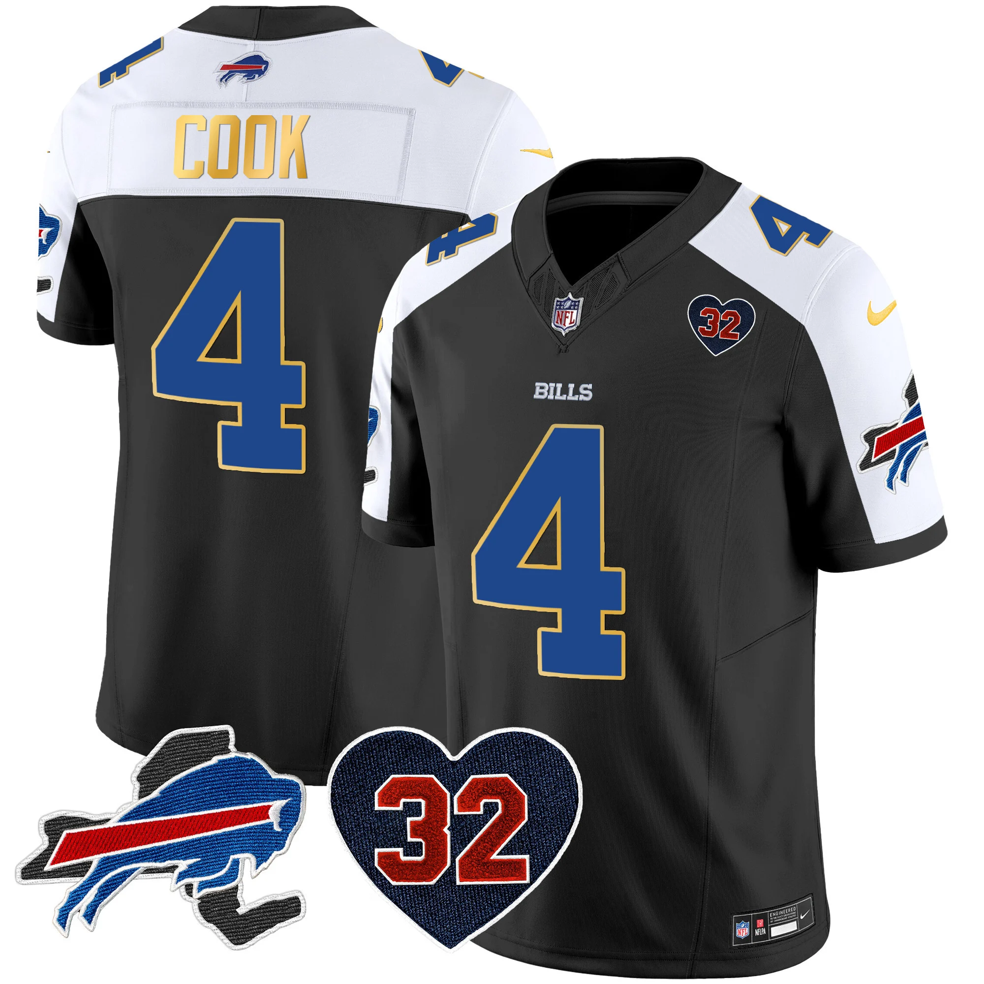 Mens Buffalo Bills OJ Simpson Patch Gold Trim Vapor Limited Jersey James Cook Jersey Black Alternate