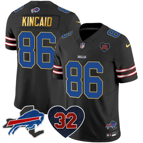 Mens Buffalo Bills OJ Simpson Patch Gold Trim Vapor Limited Jersey Dalton Kincaid Jersey Black