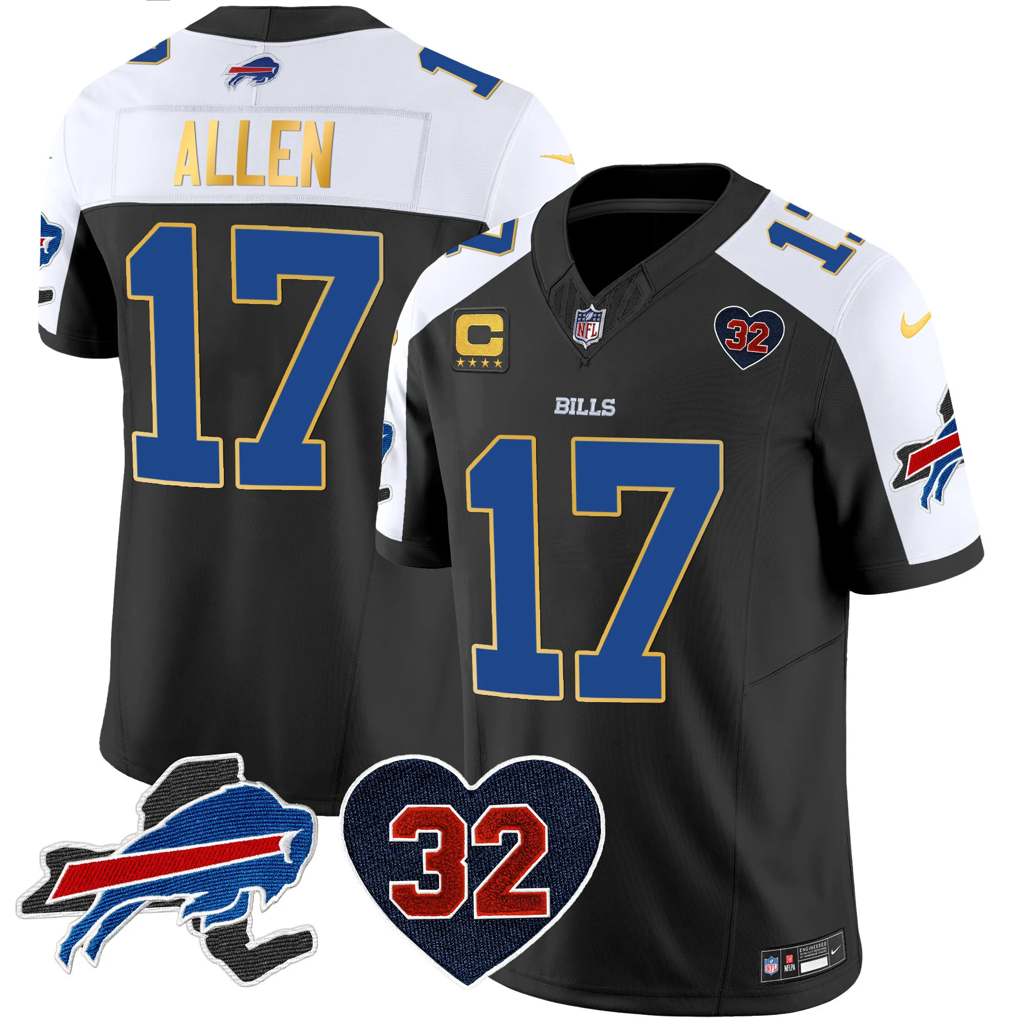 Mens Buffalo Bills OJ Simpson Patch Gold Trim Vapor Limited Jersey Josh Allen Jersey Black Alternate