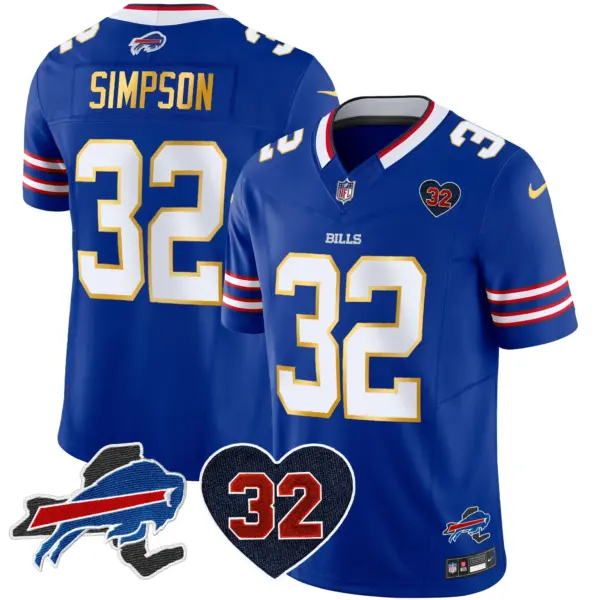 Mens Buffalo Bills OJ Simpson Patch Gold Trim Vapor Limited Jersey OJ Simpson Jersey Royal