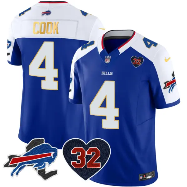 Mens Buffalo Bills OJ Simpson Patch Gold Trim Vapor Limited Jersey James Cook Jersey Royal Alternate