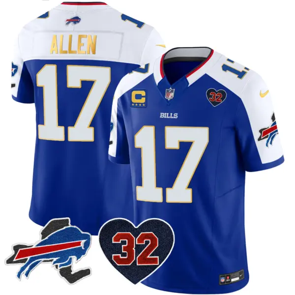 Mens Buffalo Bills OJ Simpson Patch Gold Trim Vapor Limited Jersey Josh Allen Jersey Royal Alternate