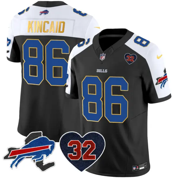 Mens Buffalo Bills OJ Simpson Patch Gold Trim Vapor Limited Jersey Dalton Kincaid Jersey Black Alternate