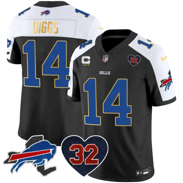 Mens Buffalo Bills OJ Simpson Patch Gold Trim Vapor Limited Jersey Stefon Diggs Jersey Black Alternate
