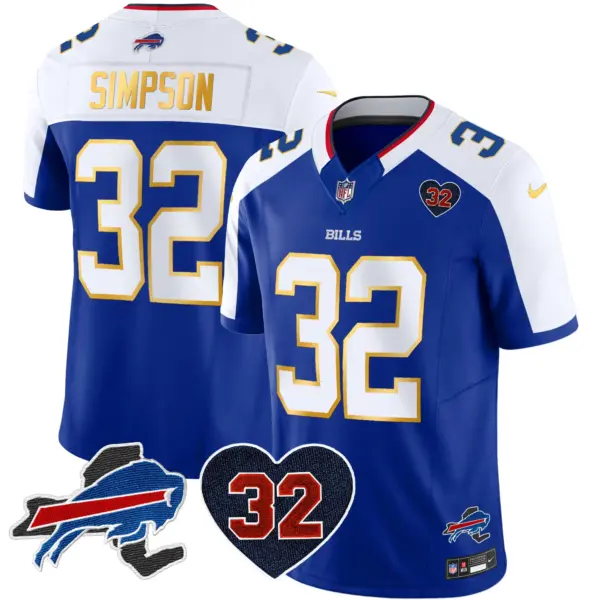 Mens Buffalo Bills OJ Simpson Patch Gold Trim Vapor Limited Jersey OJ Simpson Jersey Royal Alternate