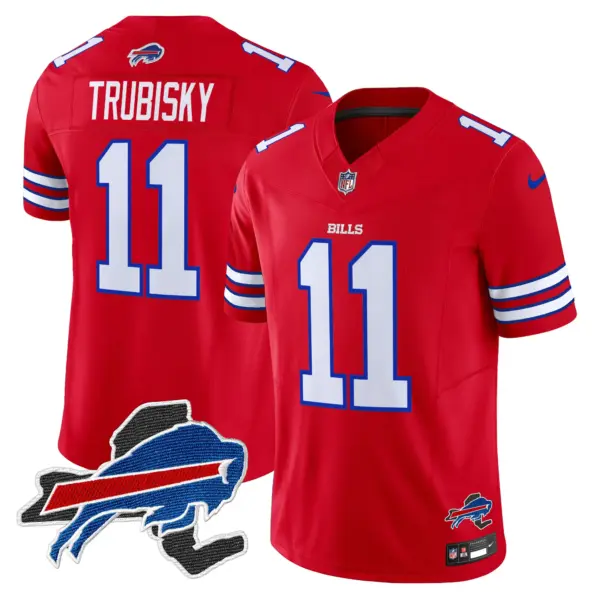 Mens Buffalo Bills New York Patch Vapor Limited Jersey V3 Mitchell Trubisky Jersey Red
