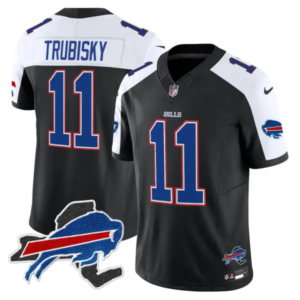 Mens Buffalo Bills New York Patch Vapor Limited Jersey V3 Mitchell Trubisky Jersey Black Alternate