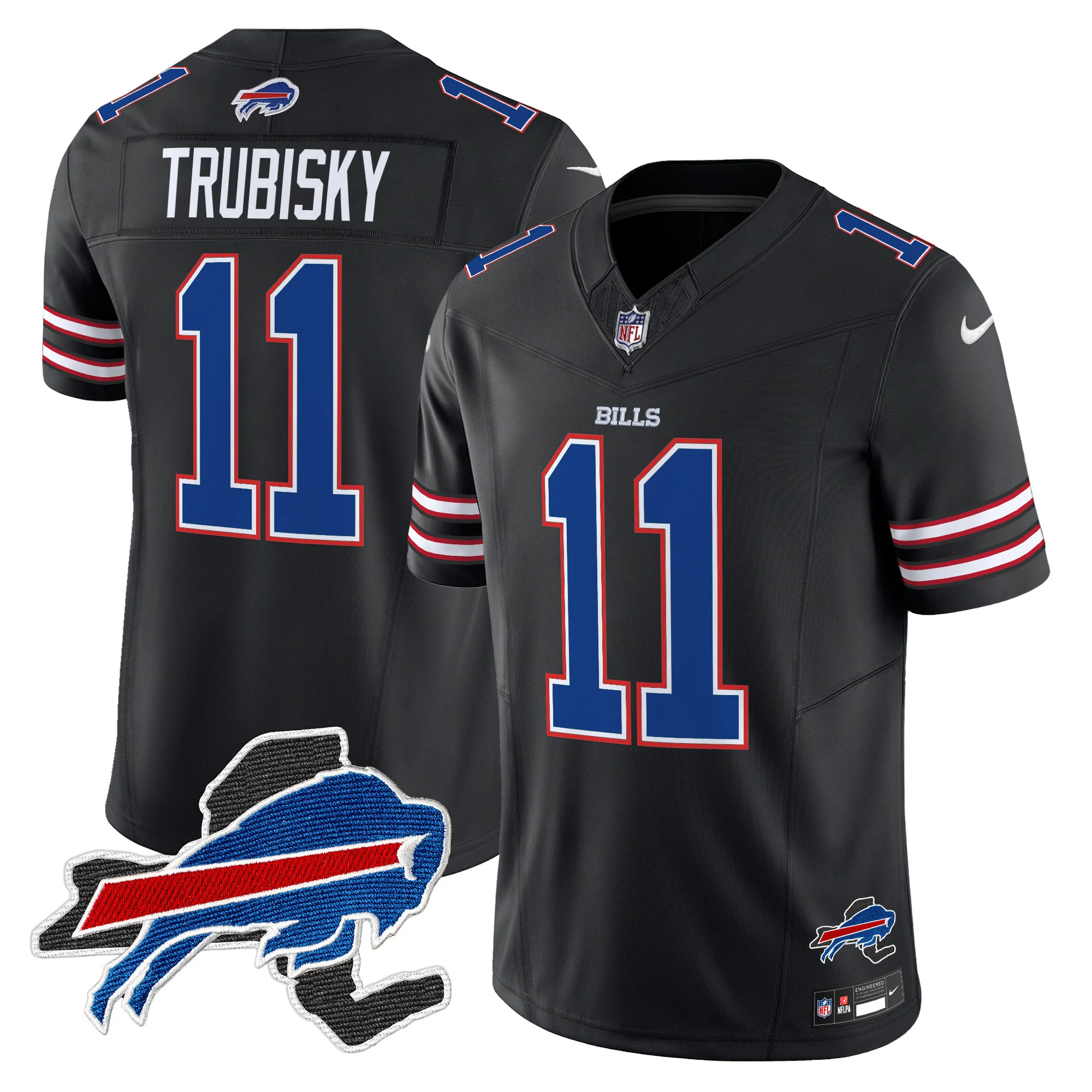 Mens Buffalo Bills New York Patch Vapor Limited Jersey V3 Mitchell Trubisky Jersey Black