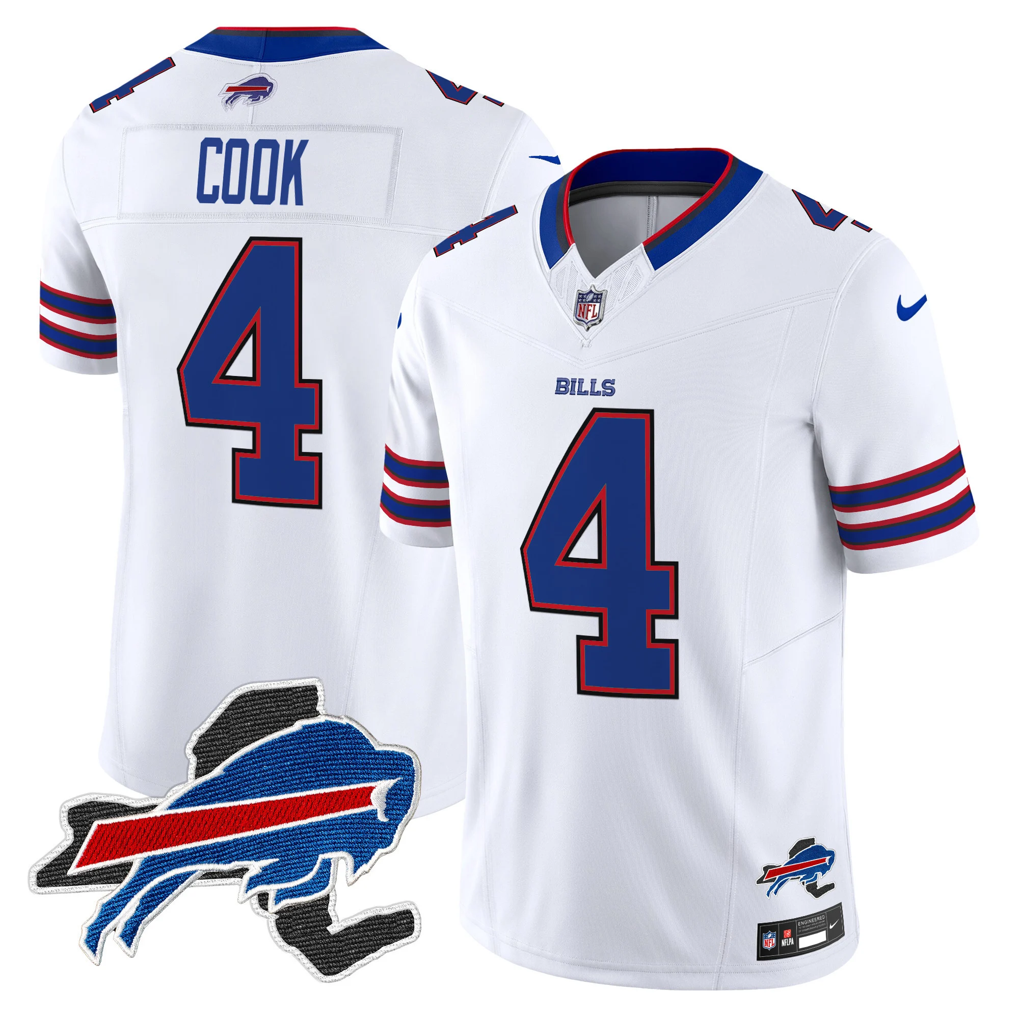 Mens Buffalo Bills New York Patch Vapor Limited Jersey V3 James Cook Jersey White