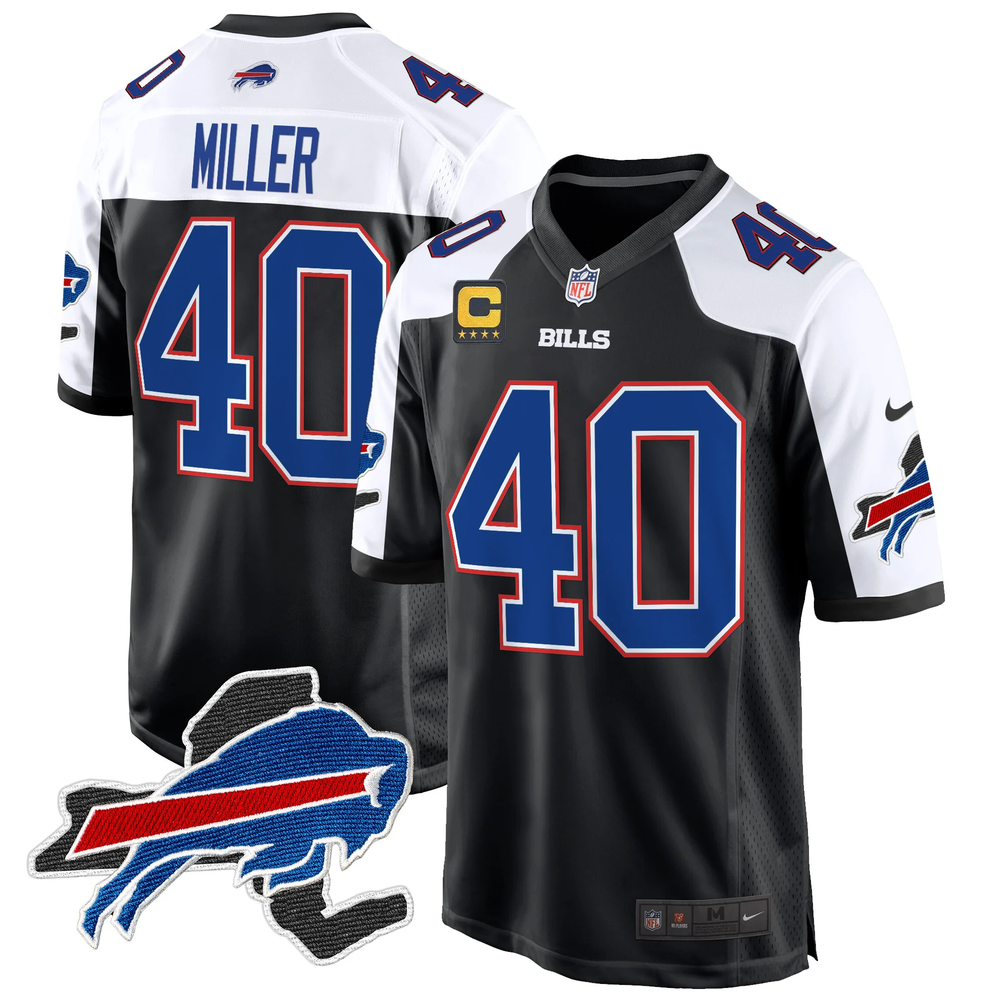 Mens Buffalo Bills New York Patch Game Jersey Von Miller Jersey Black Alternate