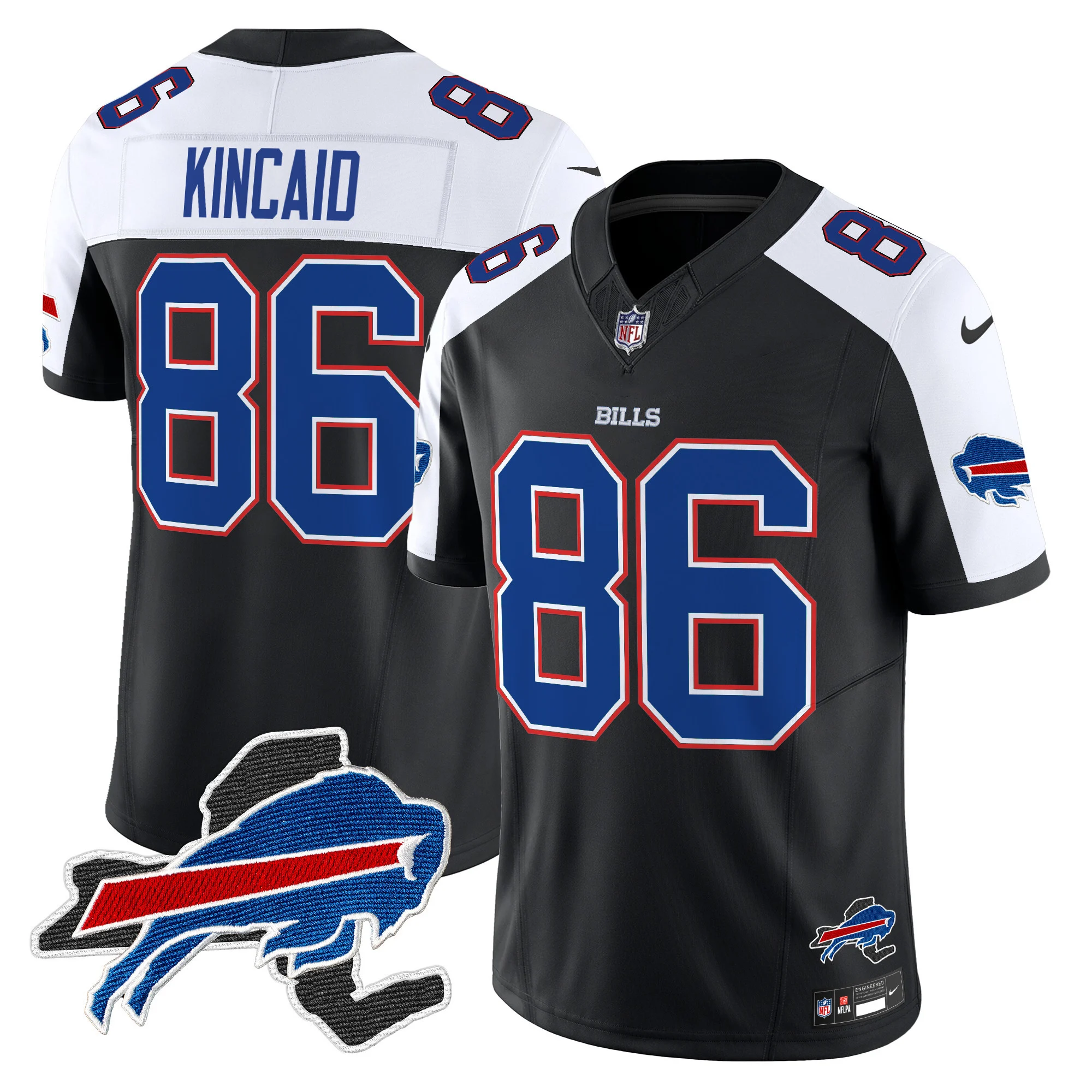 Mens Buffalo Bills New York Patch Vapor Limited Jersey V3 Dalton Kincaid Jersey Black Alternate