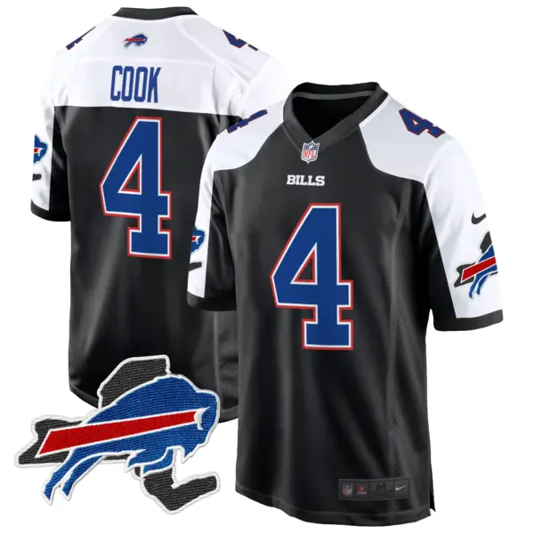 Mens Buffalo Bills New York Patch Game Jersey James Cook Jersey Black Alternate