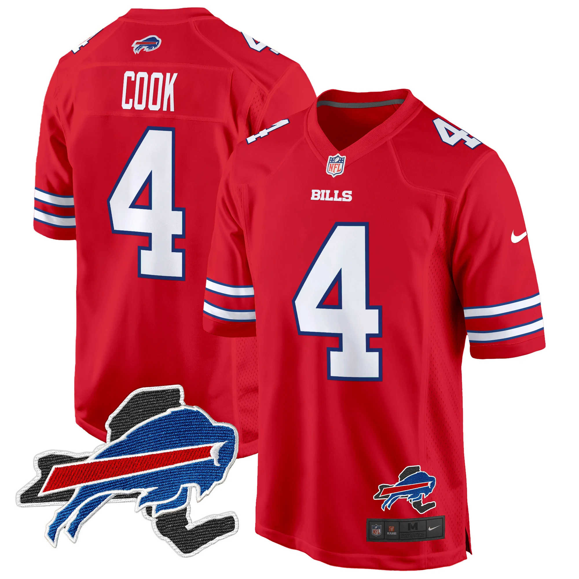 Mens Buffalo Bills New York Patch Game Jersey James Cook Jersey Red
