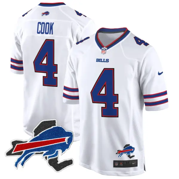 Mens Buffalo Bills New York Patch Game Jersey James Cook Jersey White