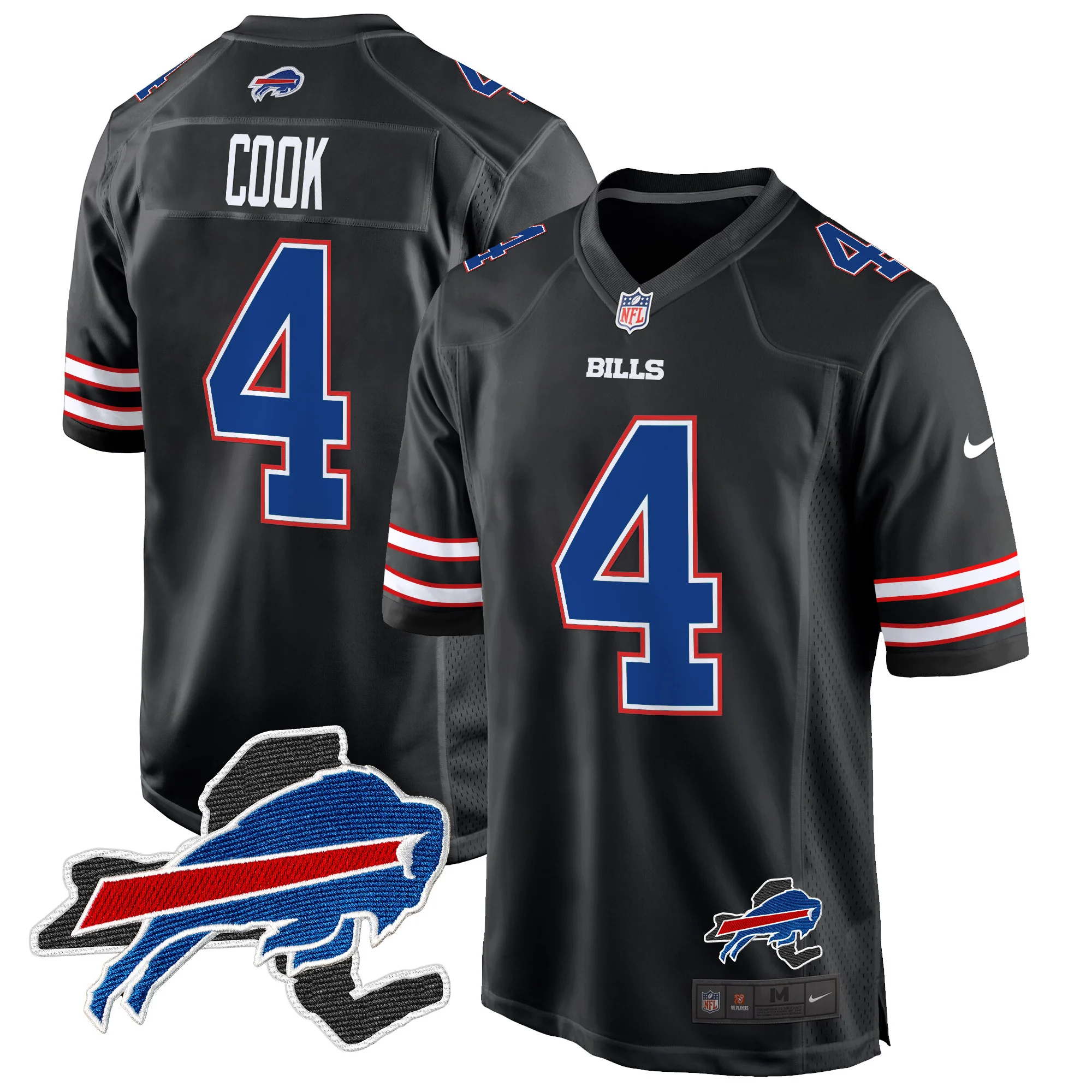 Mens Buffalo Bills New York Patch Game Jersey James Cook Jersey Black