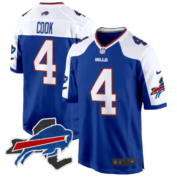 Mens Buffalo Bills New York Patch Game Jersey James Cook Jersey Royal Alternate