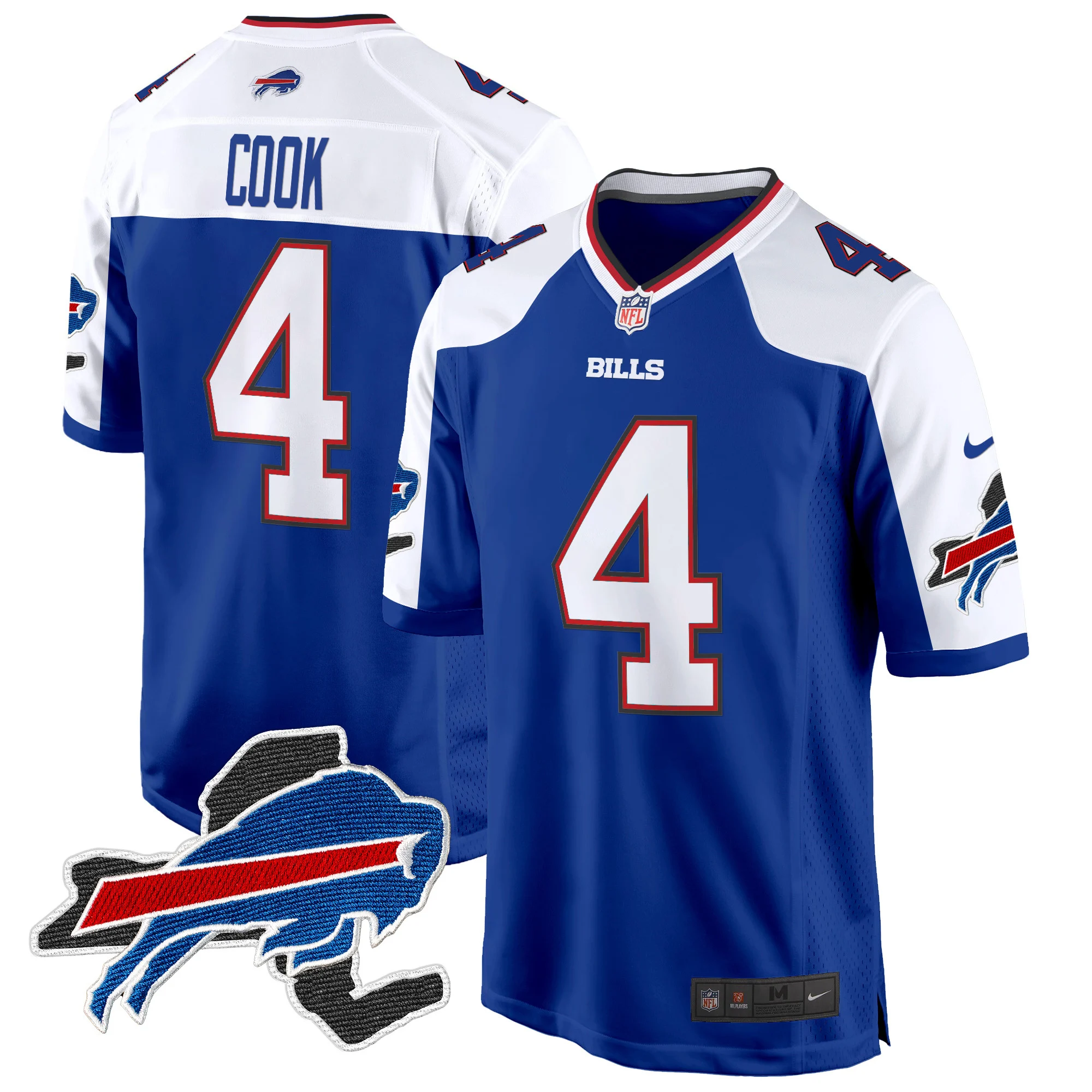 Mens Buffalo Bills New York Patch Game Jersey James Cook Jersey Royal Alternate