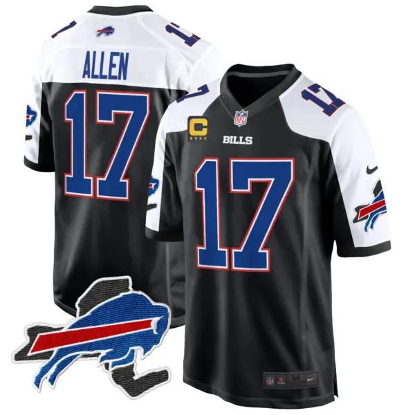 Mens Buffalo Bills New York Patch Game Jersey Josh Allen Jersey Black Alternate