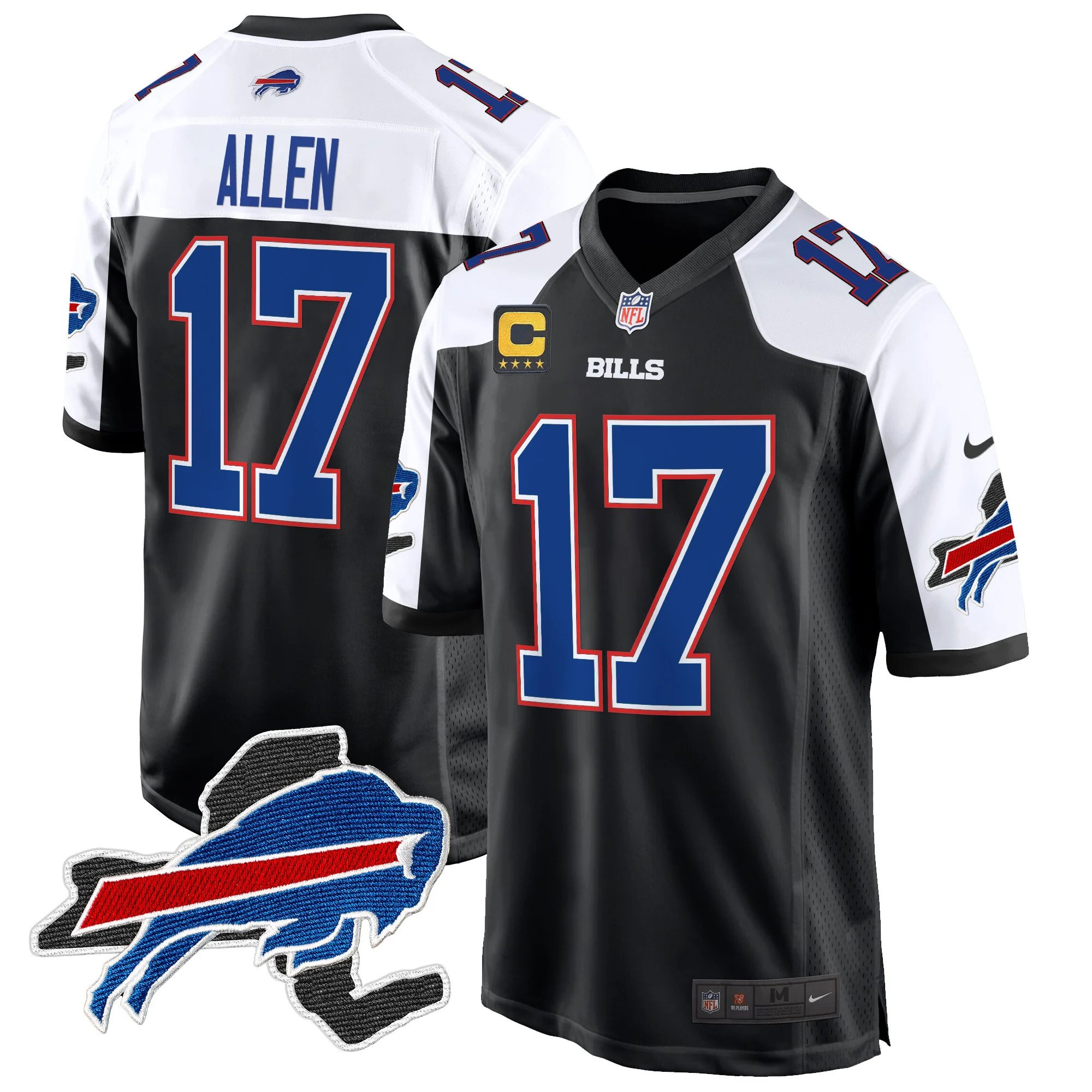 Mens Buffalo Bills New York Patch Game Jersey Josh Allen Jersey Black Alternate