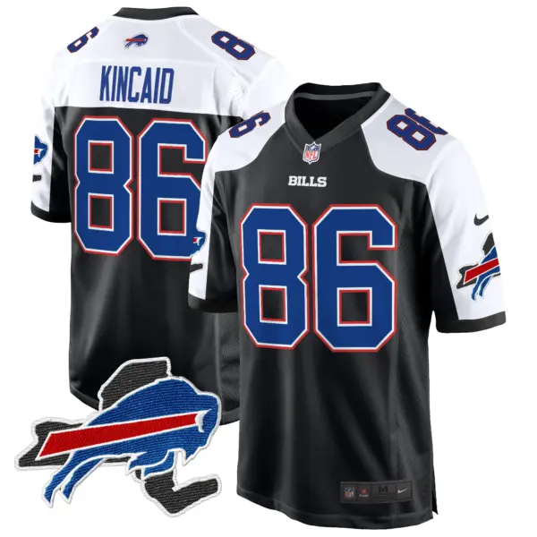 Mens Buffalo Bills New York Patch Game Jersey Dalton Kincaid Jersey Black Alternate