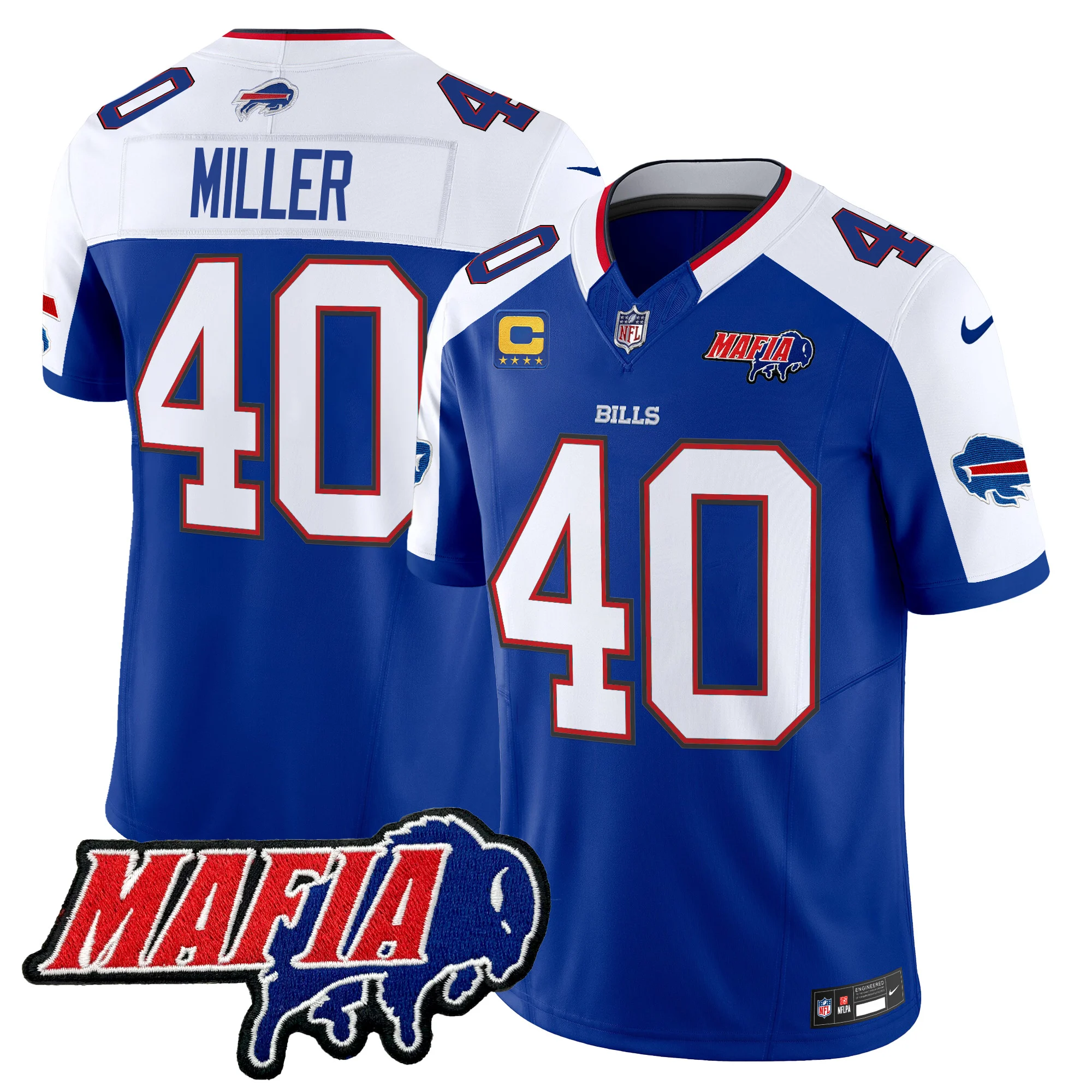 Mens Buffalo Bills 2024 Buffalo Bills Mafia Patch Vapor Limited Jersey Von Miller Jersey Royal Alternate