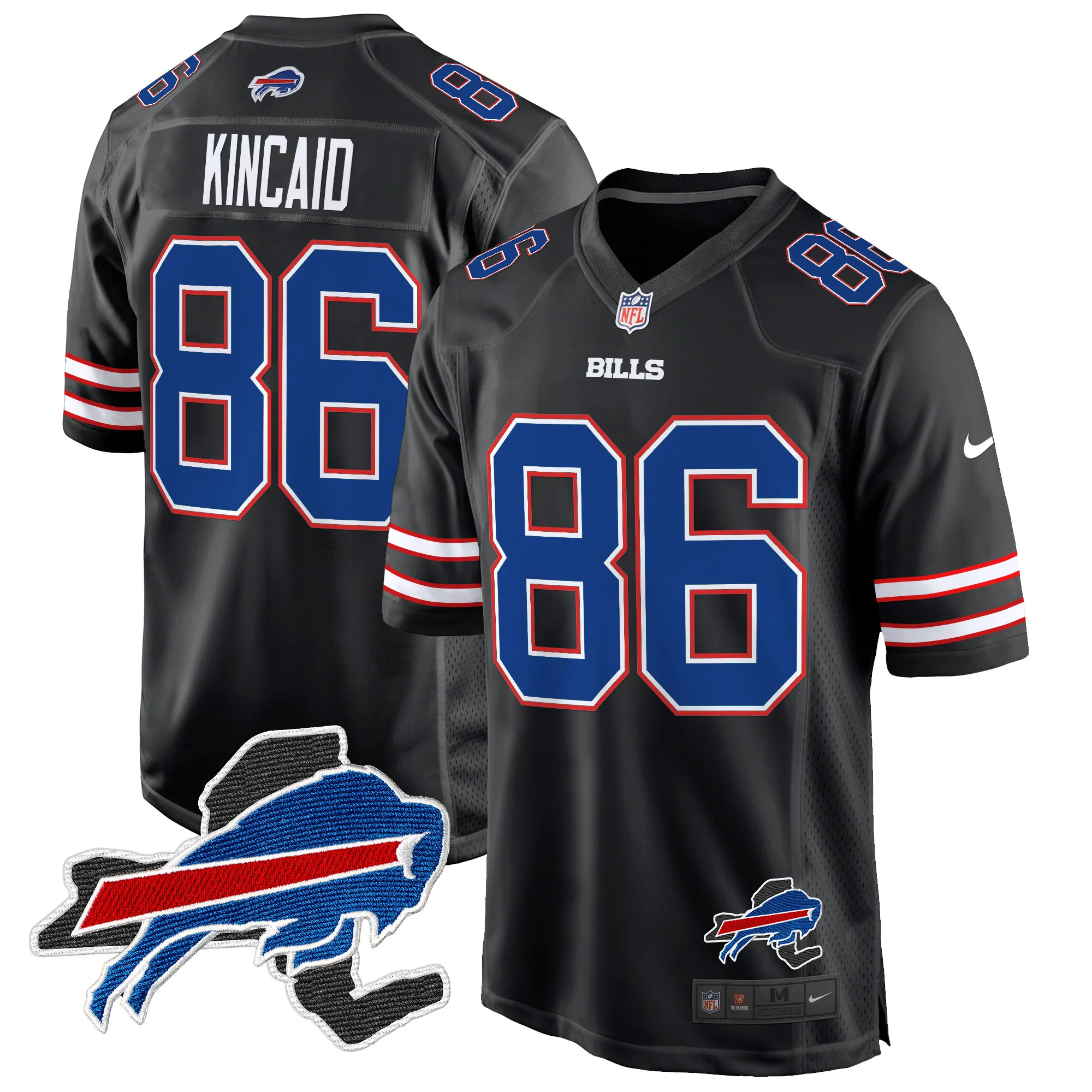 Mens Buffalo Bills New York Patch Game Jersey Dalton Kincaid Jersey Black