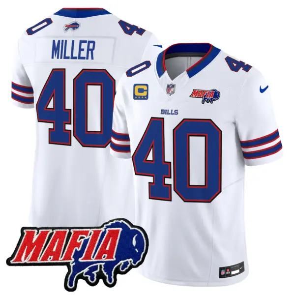 Mens Buffalo Bills 2024 Buffalo Bills Mafia Patch Vapor Limited Jersey Von Miller Jersey White