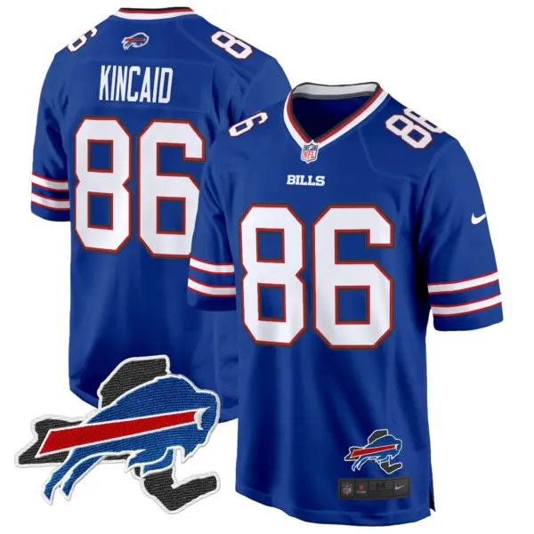 Mens Buffalo Bills New York Patch Game Jersey Dalton Kincaid Jersey Royal