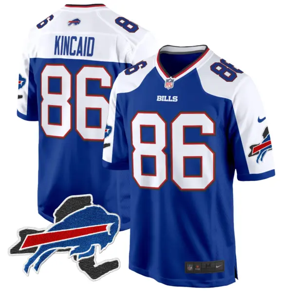 Mens Buffalo Bills New York Patch Game Jersey Dalton Kincaid Jersey Royal Alternate