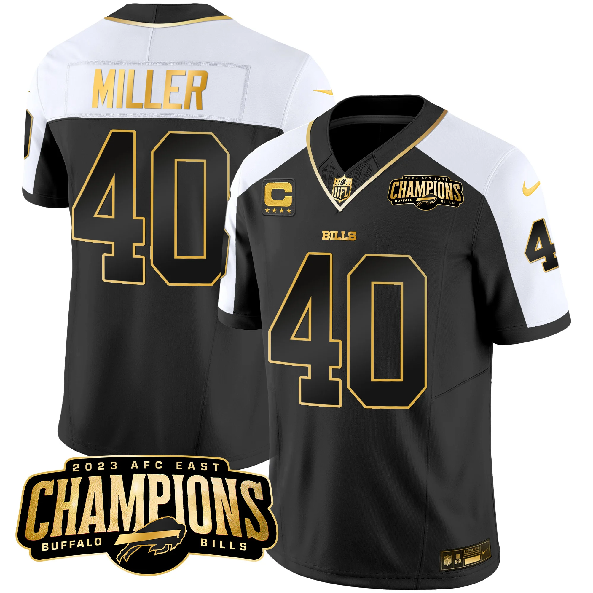 Mens Buffalo Bills 2023 AFC East Champions Patch Gold Vapor Jersey Von Miller Jersey Alternate