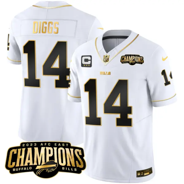Mens Buffalo Bills 2023 AFC East Champions Patch Gold Vapor Jersey Stefon Diggs Jersey White Gold