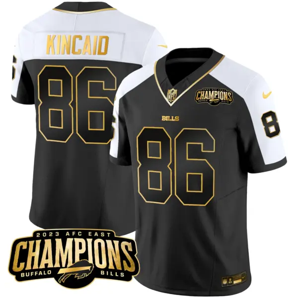 Mens Buffalo Bills 2023 AFC East Champions Patch Gold Vapor Jersey Dalton Kincaid Jersey Alternate