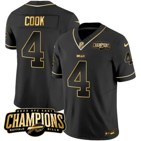 Mens Buffalo Bills 2023 AFC East Champions Patch Gold Vapor Jersey James Cook Jersey Black Gold