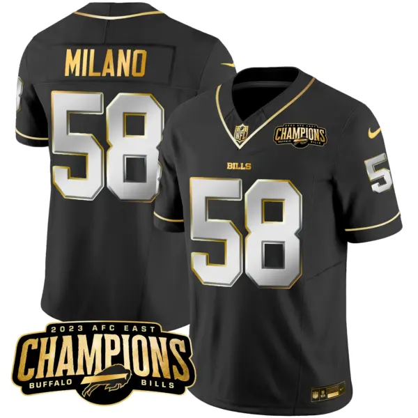 Mens Buffalo Bills 2023 AFC East Champions Patch Gold Vapor Jersey Matt Milano Jersey Black Limited