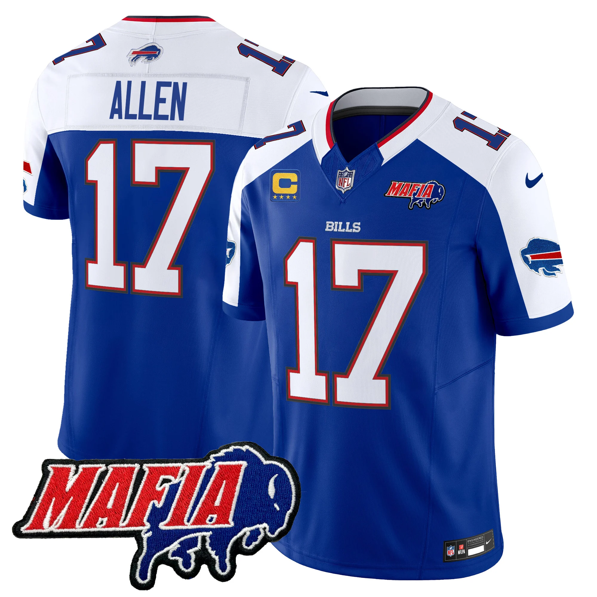 Mens Buffalo Bills 2024 Buffalo Bills Mafia Patch Vapor Limited Jersey Josh Allen Jersey Royal Alternate
