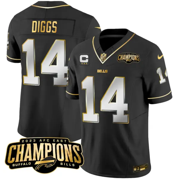 Mens Buffalo Bills 2023 AFC East Champions Patch Gold Vapor Jersey Stefon Diggs Jersey Black Limited