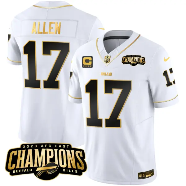 Mens Buffalo Bills 2023 AFC East Champions Patch Gold Vapor Jersey Josh Allen Jersey White Gold