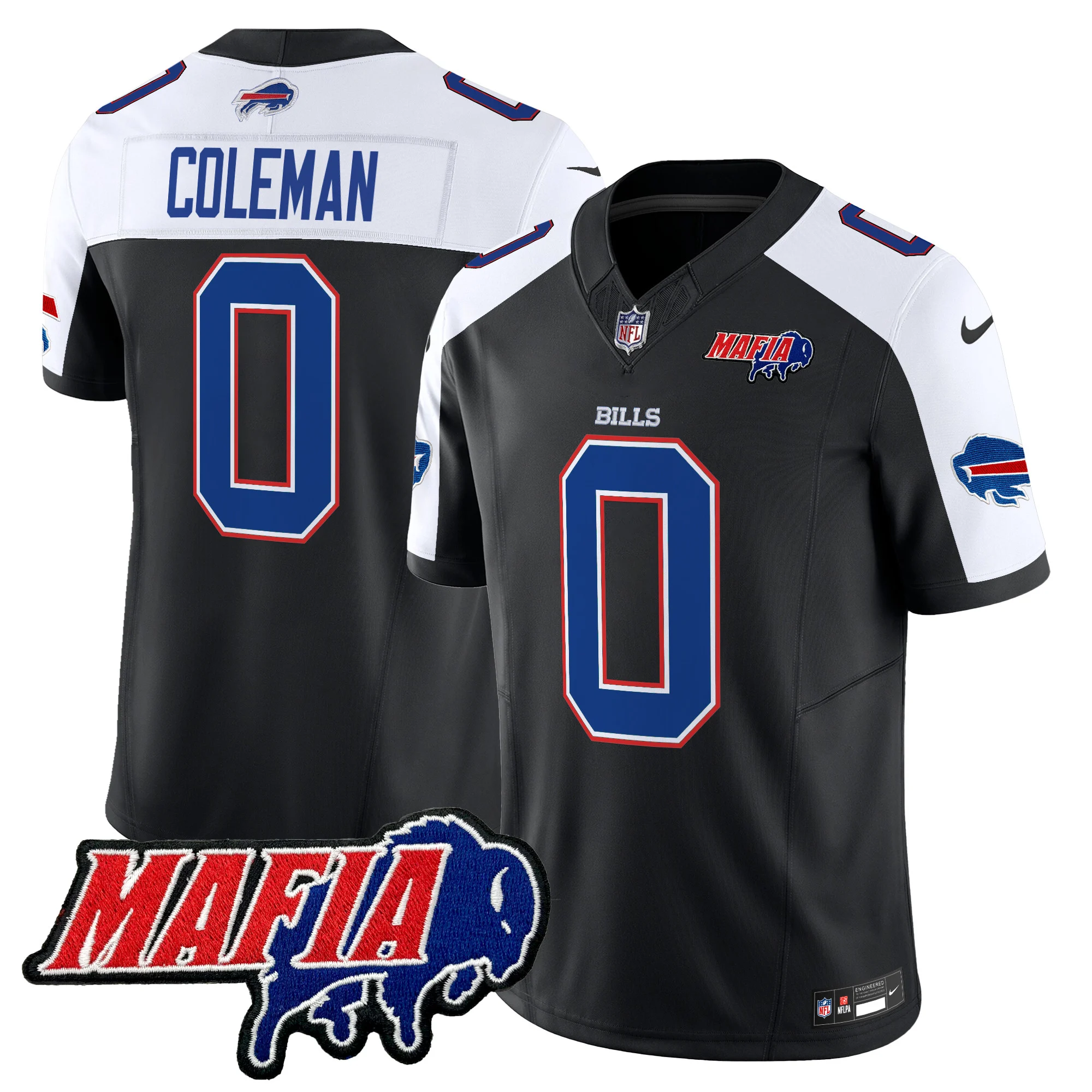 Mens Buffalo Bills 2024 Buffalo Bills Mafia Patch Vapor Limited Jersey Keon Coleman Jersey Black Alternate