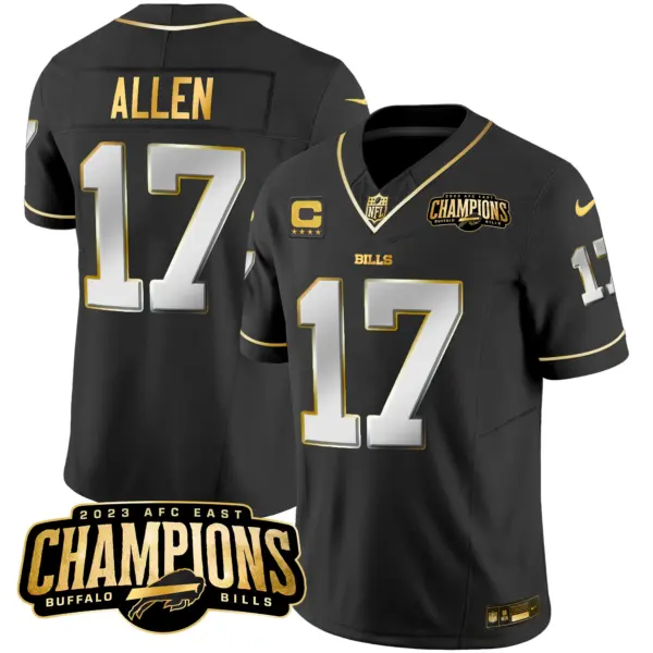 Mens Buffalo Bills 2023 AFC East Champions Patch Gold Vapor Jersey Josh Allen Jersey Black Limited