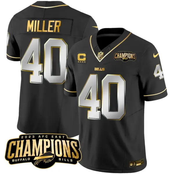 Mens Buffalo Bills 2023 AFC East Champions Patch Gold Vapor Jersey Von Miller Jersey Black Limited