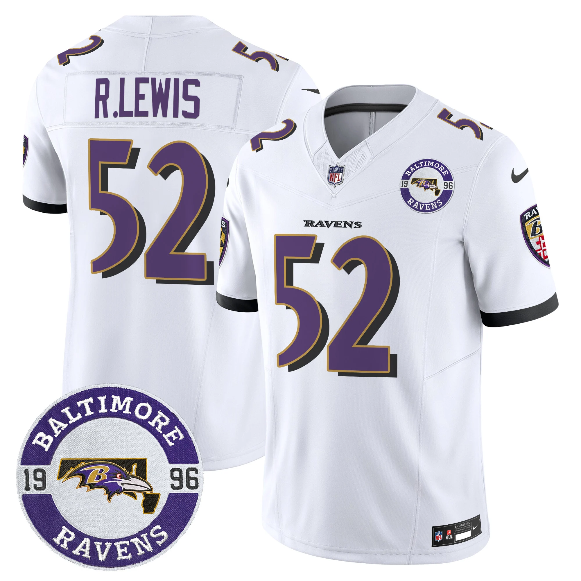 Mens Baltimore Ravens Maryland Patch Vapor Limited Jersey Est 1996 Patch Ray Lewis Jersey White