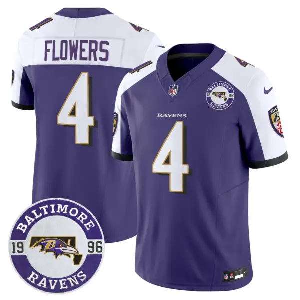 Mens Baltimore Ravens Maryland Patch Vapor Limited Jersey Est 1996 Patch Zay Flowers Jersey Purple Alternate