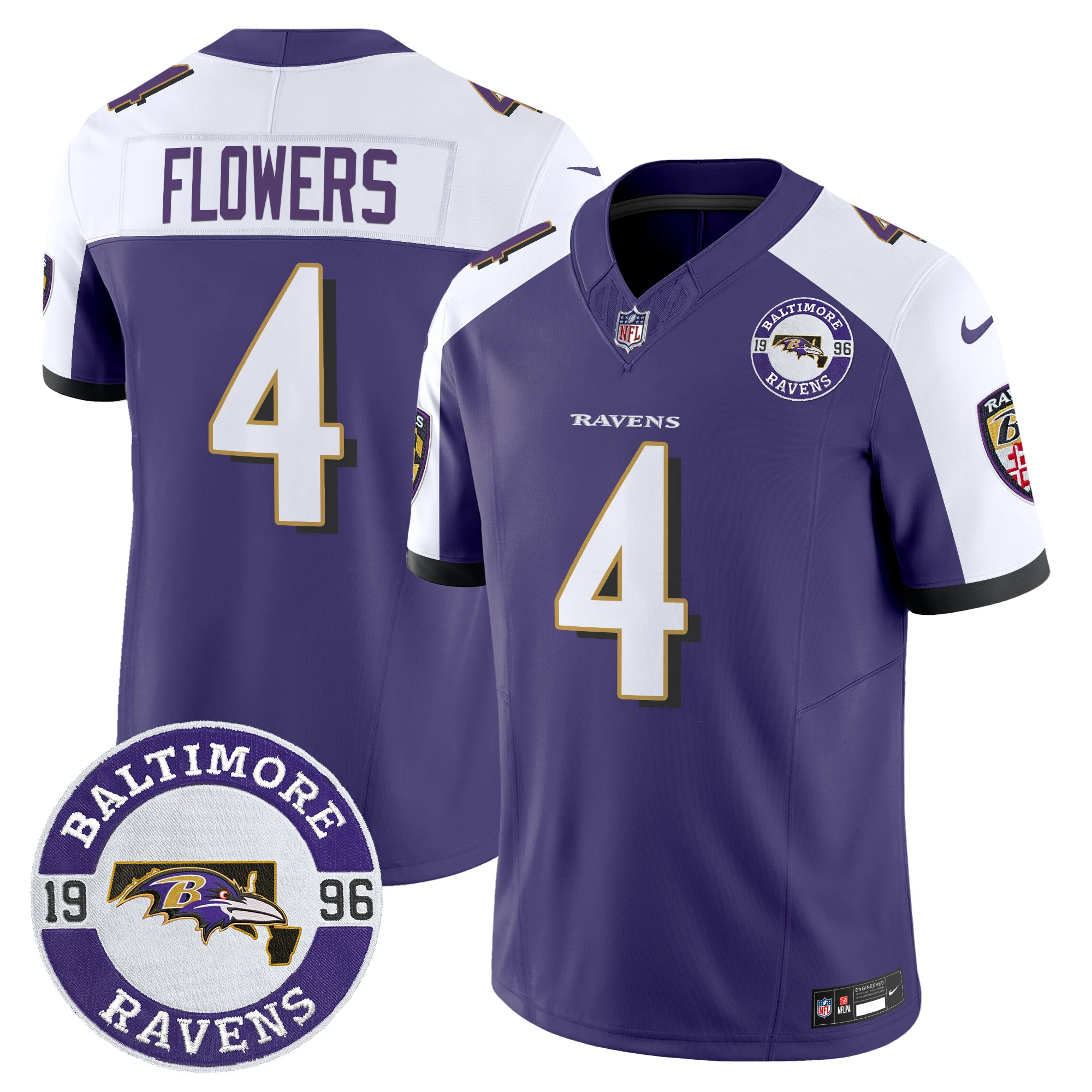 Mens Baltimore Ravens Maryland Patch Vapor Limited Jersey Est 1996 Patch Zay Flowers Jersey Purple Alternate
