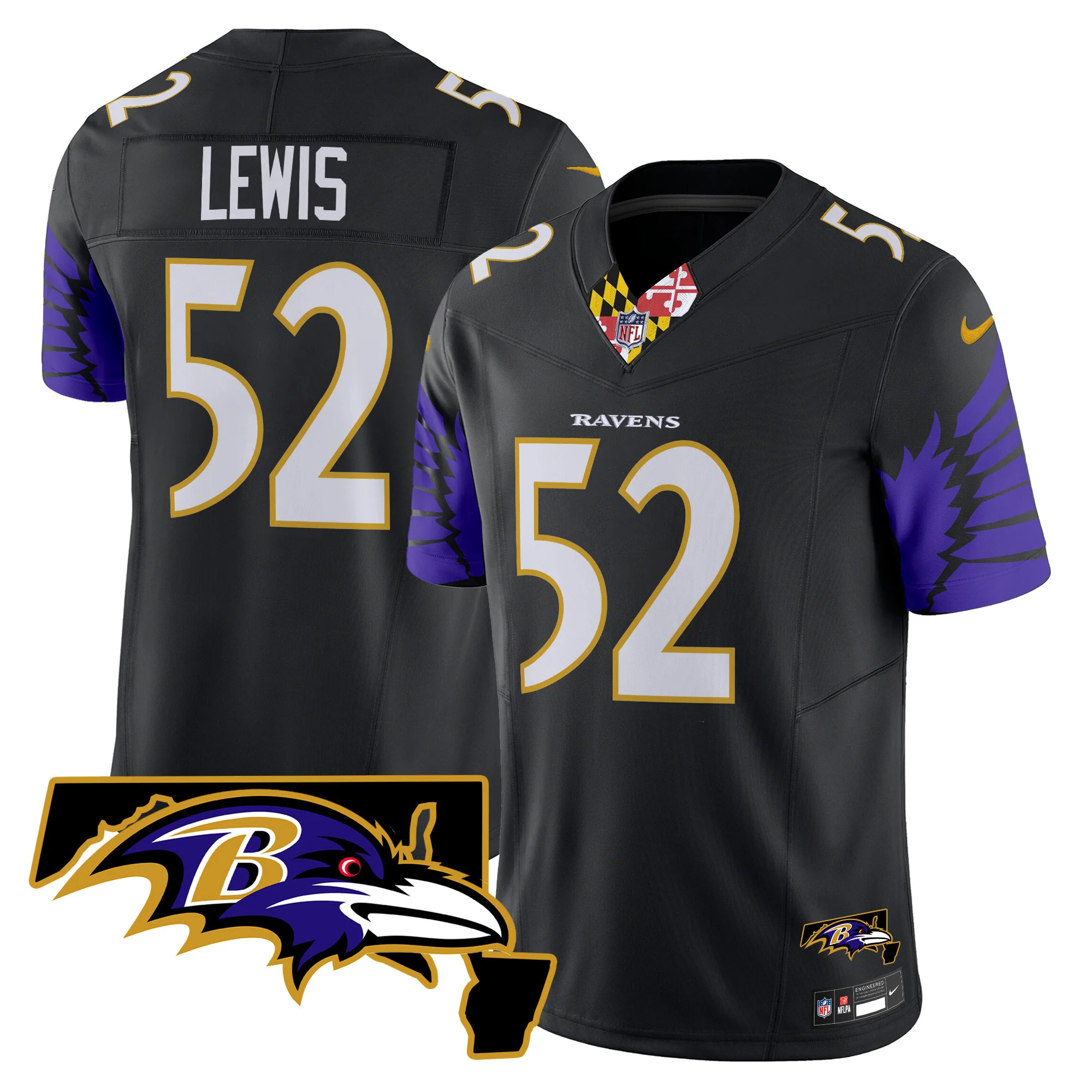 Mens Baltimore Ravens Maryland Patch Vapor Limited Jersey V2 Ray Lewis Jersey Black