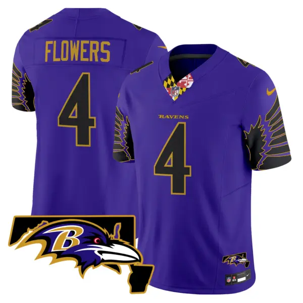 Mens Baltimore Ravens Maryland Patch Vapor Limited Jersey V2 Zay Flowers Jersey Purple Limited