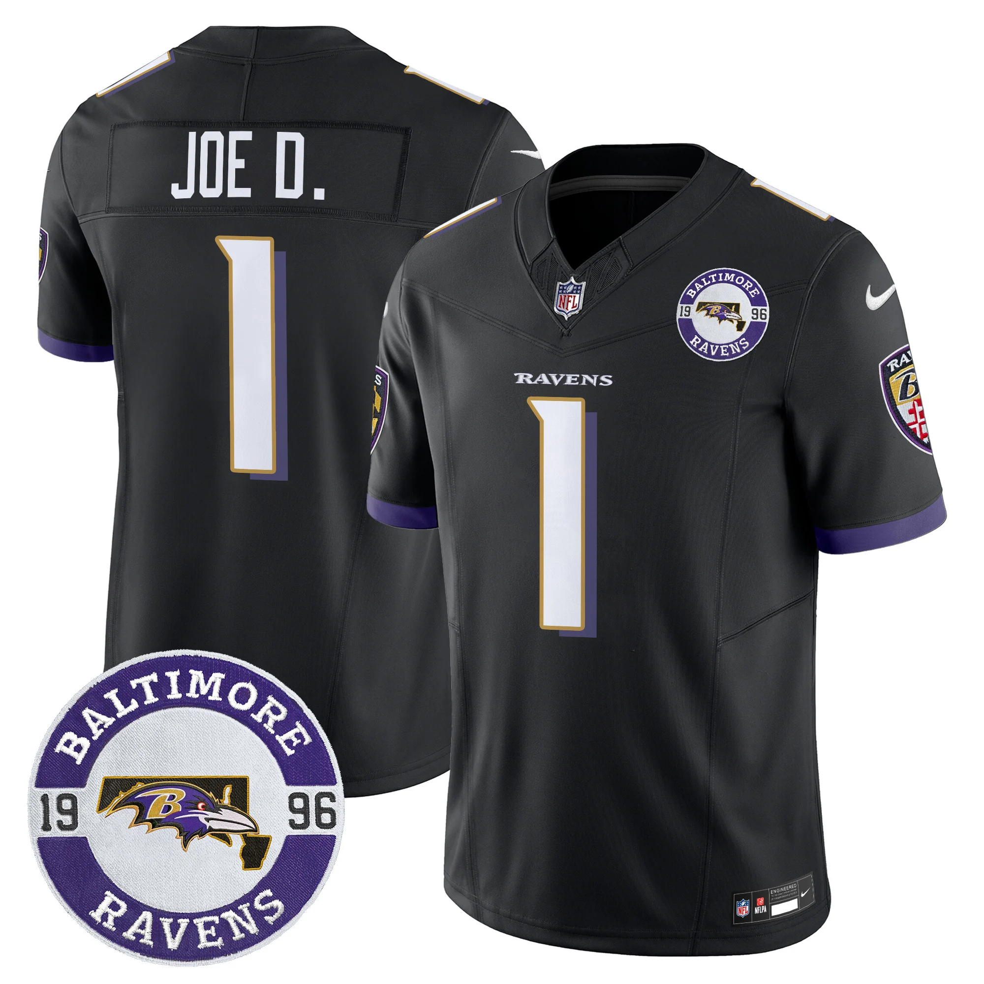 Mens Baltimore Ravens Maryland Patch Vapor Limited Jersey Est 1996 Patch Joe D Jersey Black