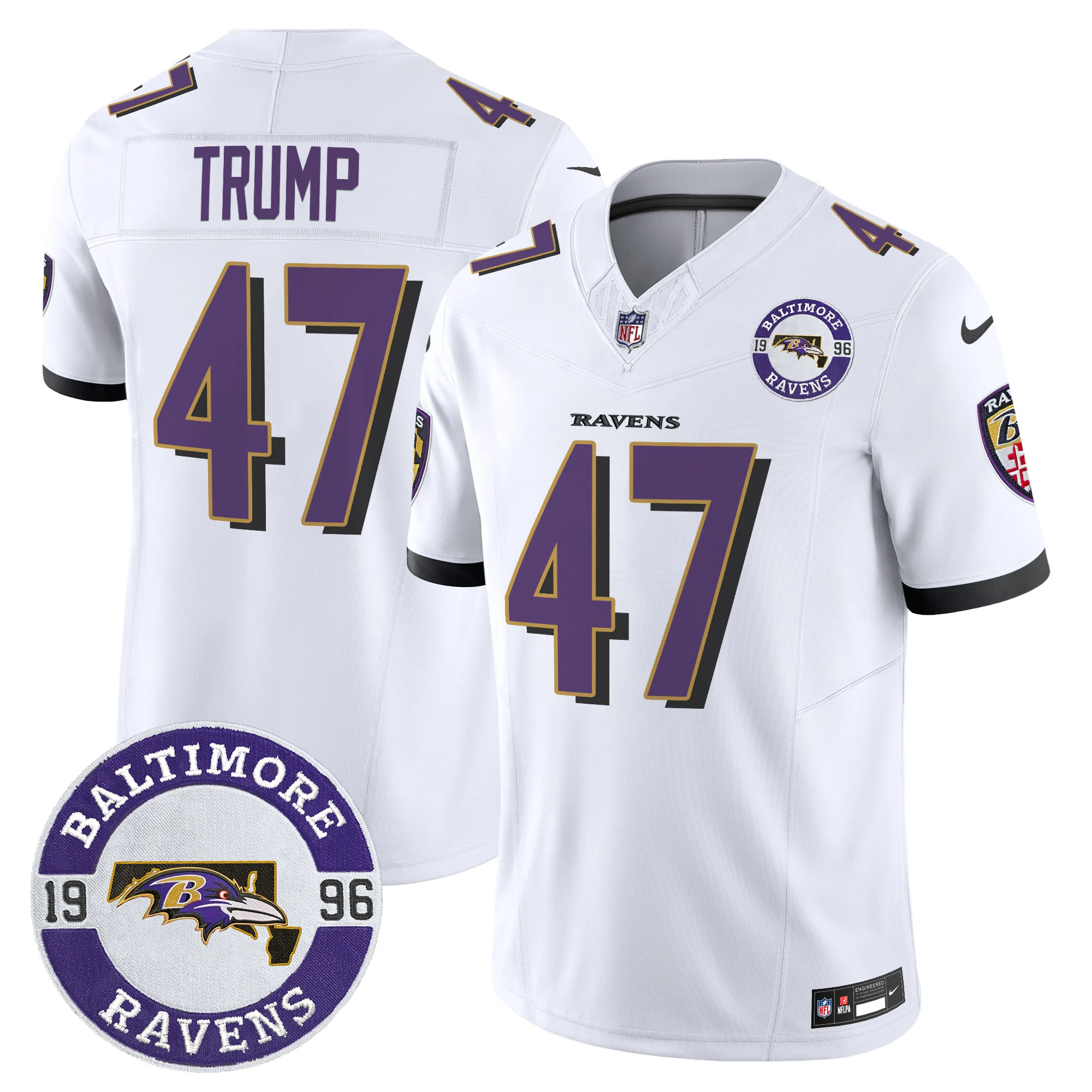 Mens Baltimore Ravens Maryland Patch Vapor Limited Jersey Est 1996 Patch Donald Trump Jersey White