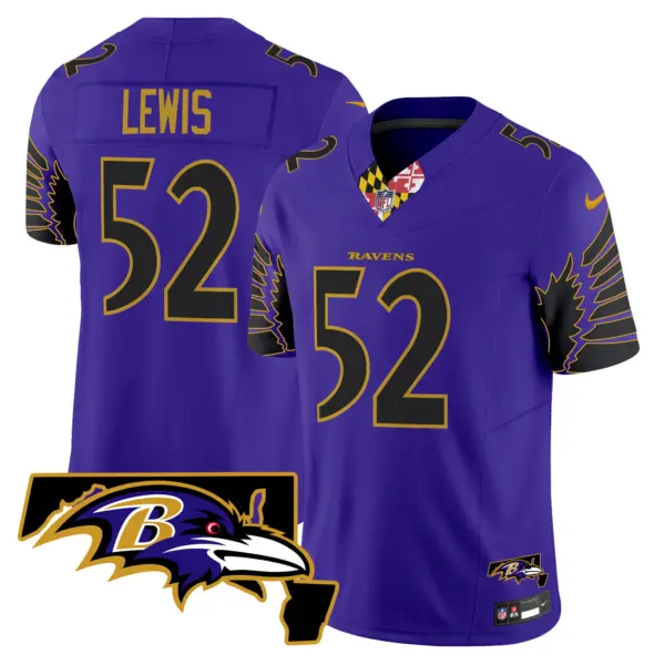 Mens Baltimore Ravens Maryland Patch Vapor Limited Jersey V2 Ray Lewis Jersey Purple Limited