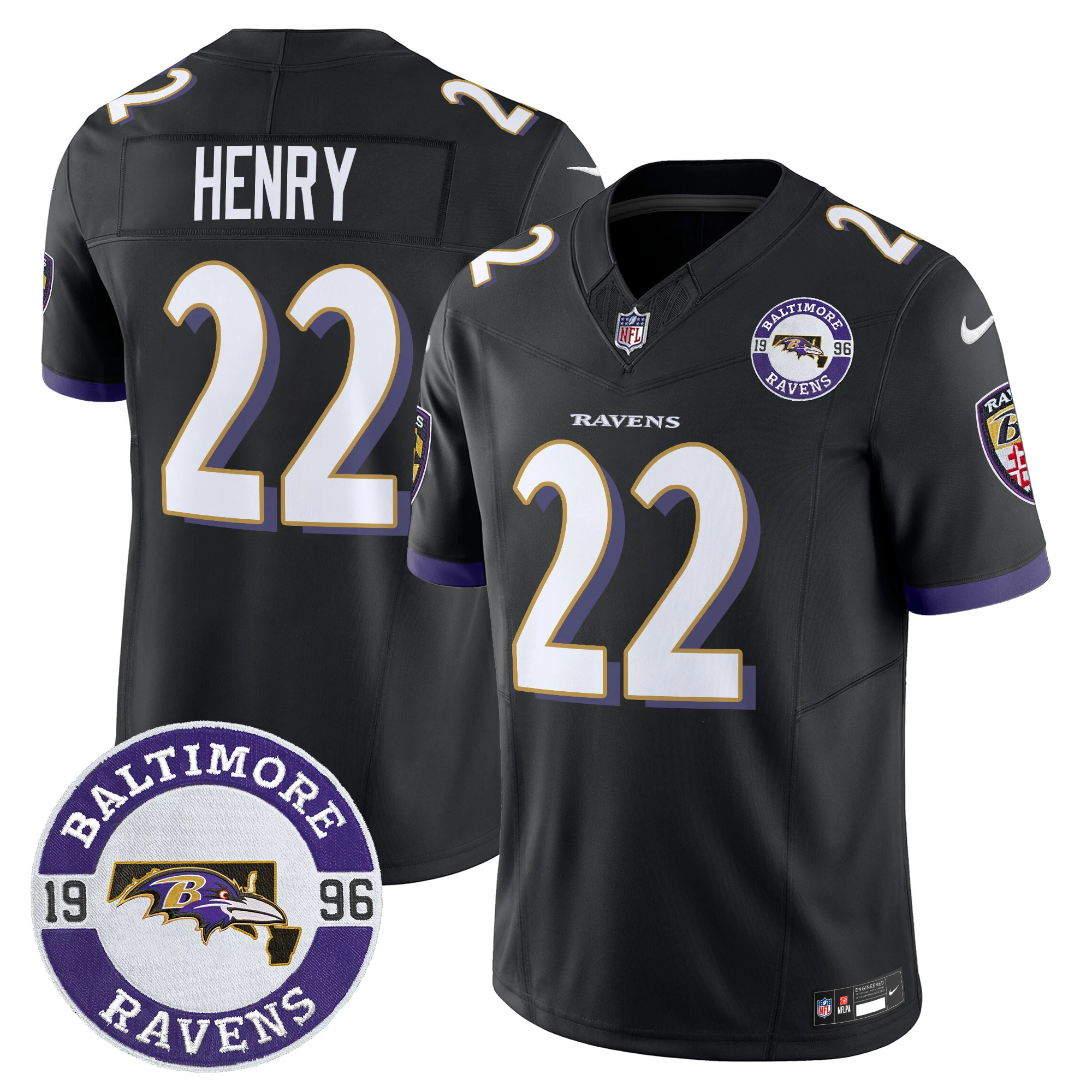 Mens Baltimore Ravens Maryland Patch Vapor Limited Jersey Est 1996 Patch Derrick Henry Jersey Black