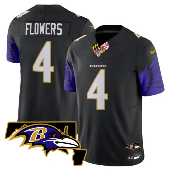 Mens Baltimore Ravens Maryland Patch Vapor Limited Jersey V2 Zay Flowers Jersey Black